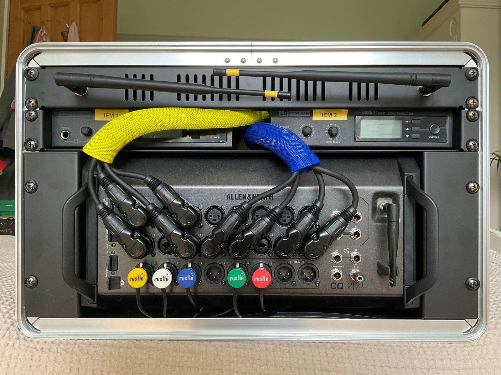 Ralph - our newest band member. An Allen & Heath CQ20B mixer rack mounted and ready to rock